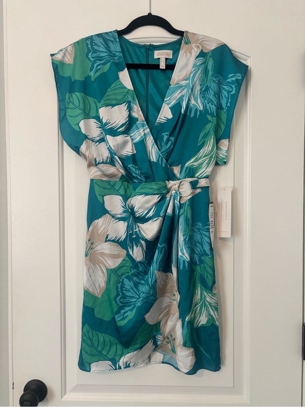 NWT Adrianna Papell Teal Floral Wrap Dress